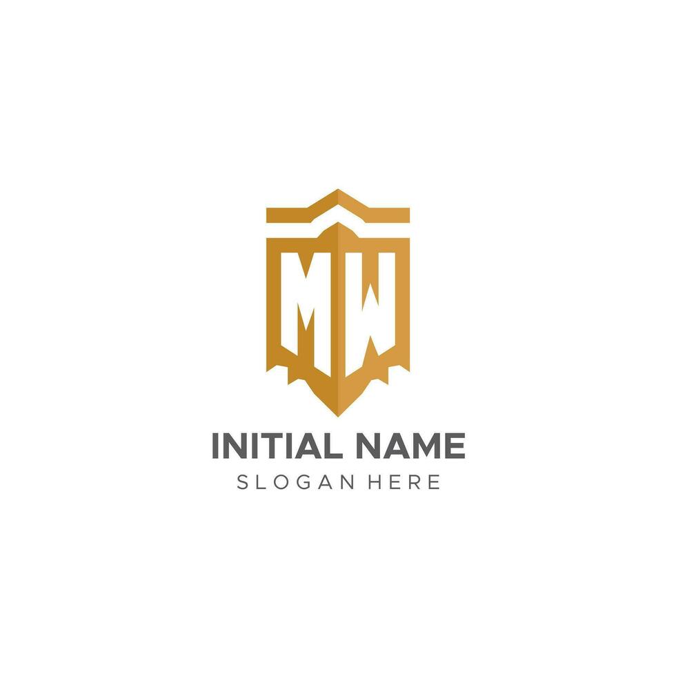 Monogram MW logo with shield geometric shape, elegant luxury initial logo design vector