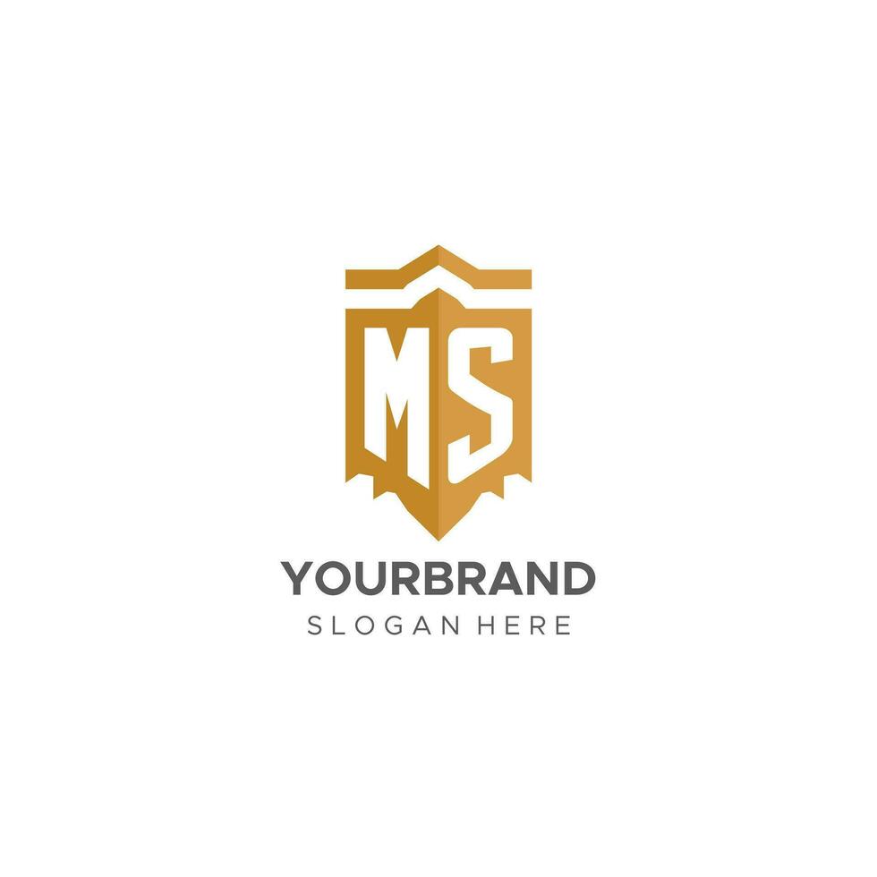 Monogram MS logo with shield geometric shape, elegant luxury initial logo design vector