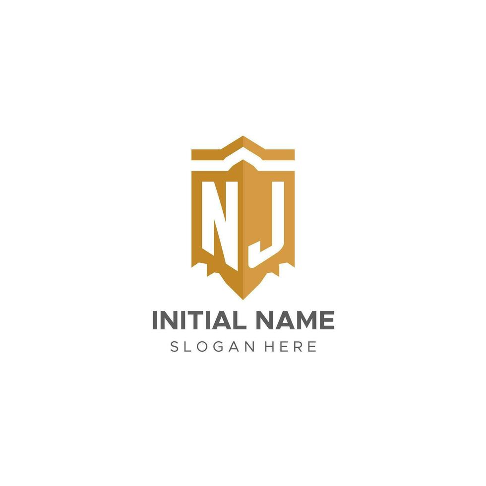 Monogram NJ logo with shield geometric shape, elegant luxury initial logo design vector