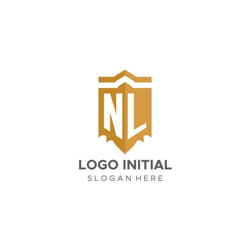 Monogram NL logo with shield geometric shape, elegant luxury initial logo design vector