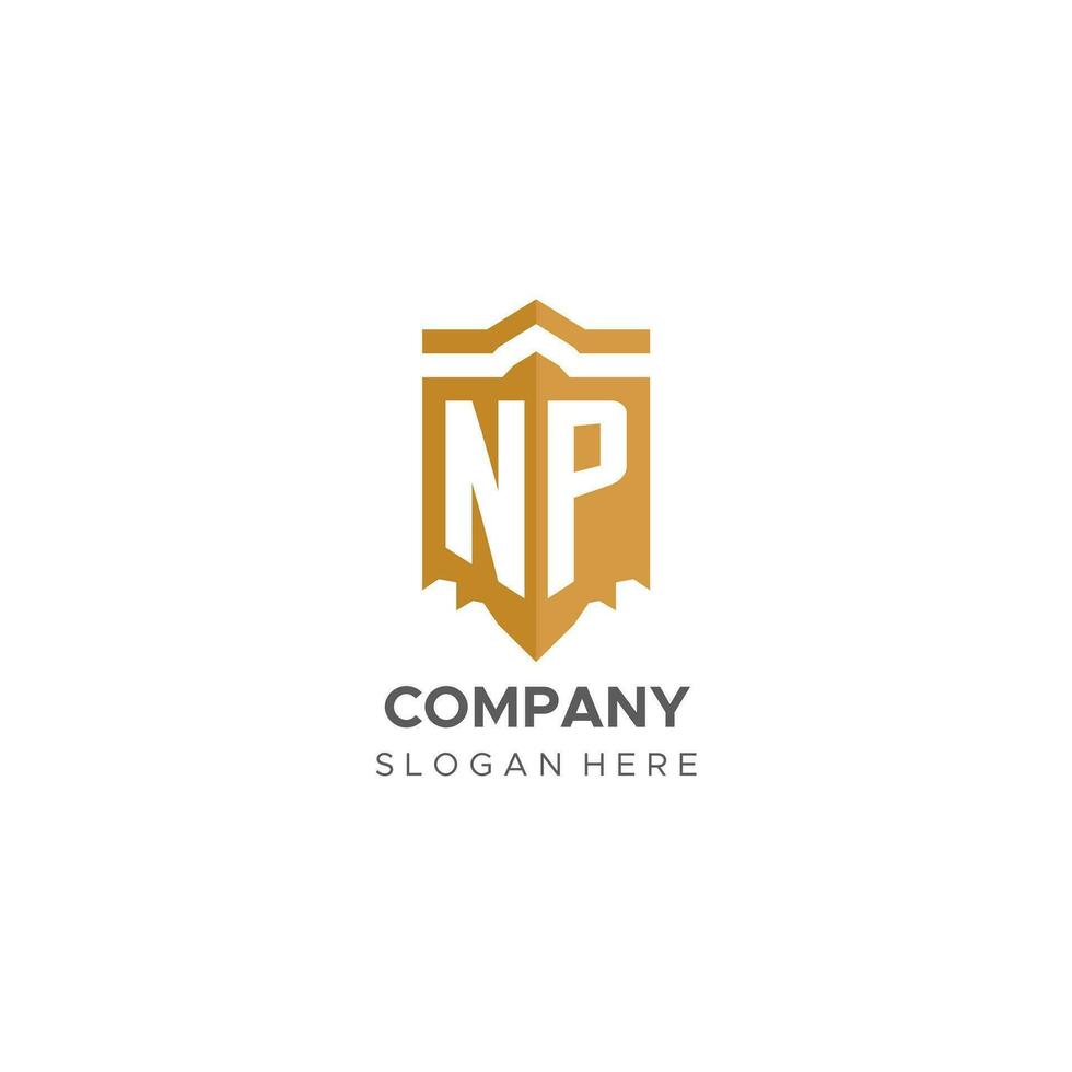 Monogram NP logo with shield geometric shape, elegant luxury initial logo design vector