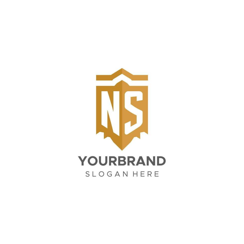 Monogram NS logo with shield geometric shape, elegant luxury initial logo design vector