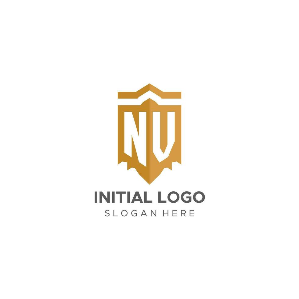 Monogram NV logo with shield geometric shape, elegant luxury initial logo design vector