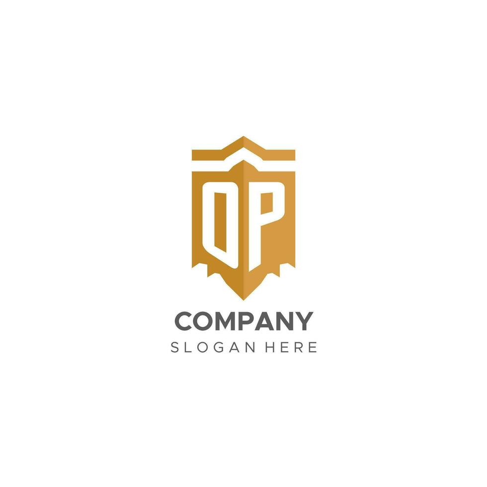 Monogram OP logo with shield geometric shape, elegant luxury initial logo design vector