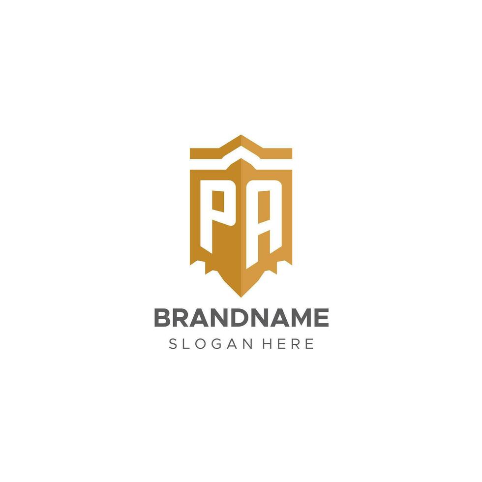 Monogram PA logo with shield geometric shape, elegant luxury initial logo design vector