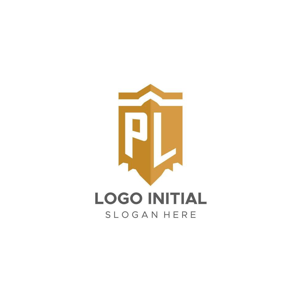 Monogram PL logo with shield geometric shape, elegant luxury initial logo design vector