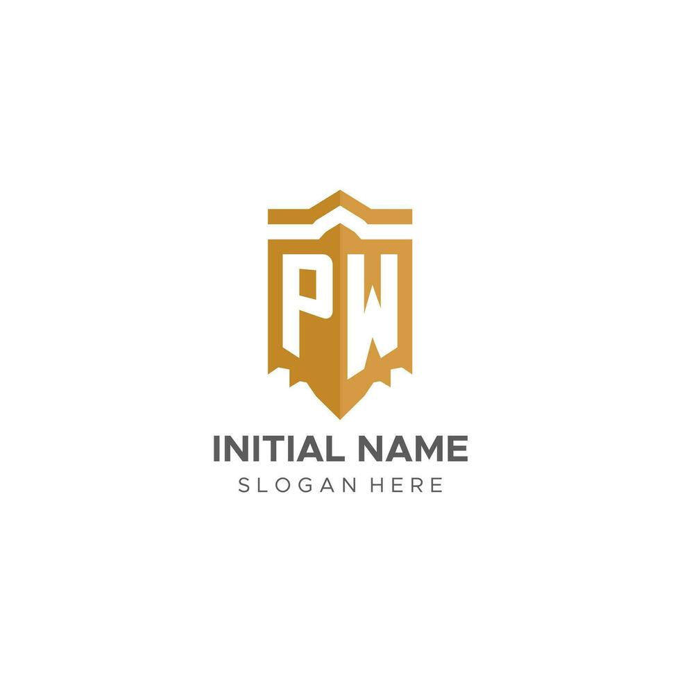 Monogram PW logo with shield geometric shape, elegant luxury initial logo design vector