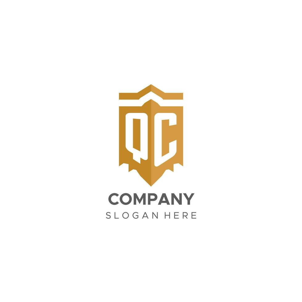 Monogram QC logo with shield geometric shape, elegant luxury initial logo design vector