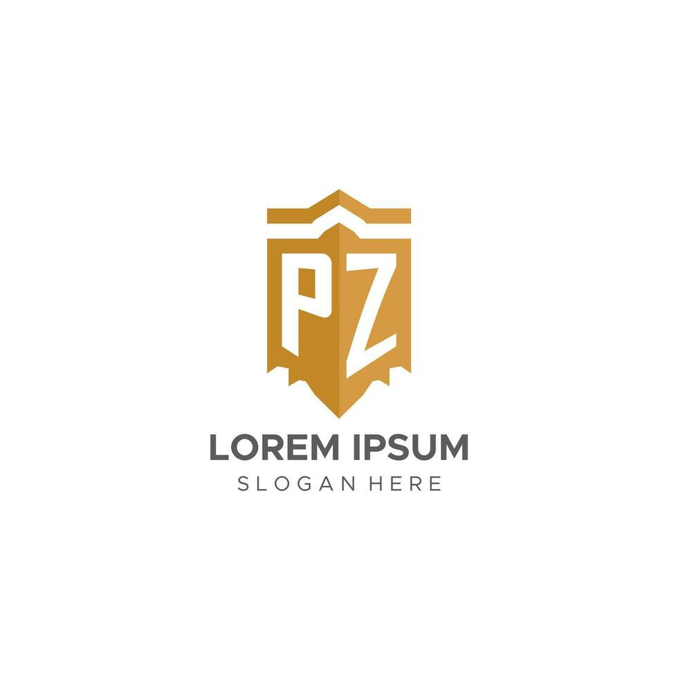 Monogram PZ logo with shield geometric shape, elegant luxury initial logo design vector