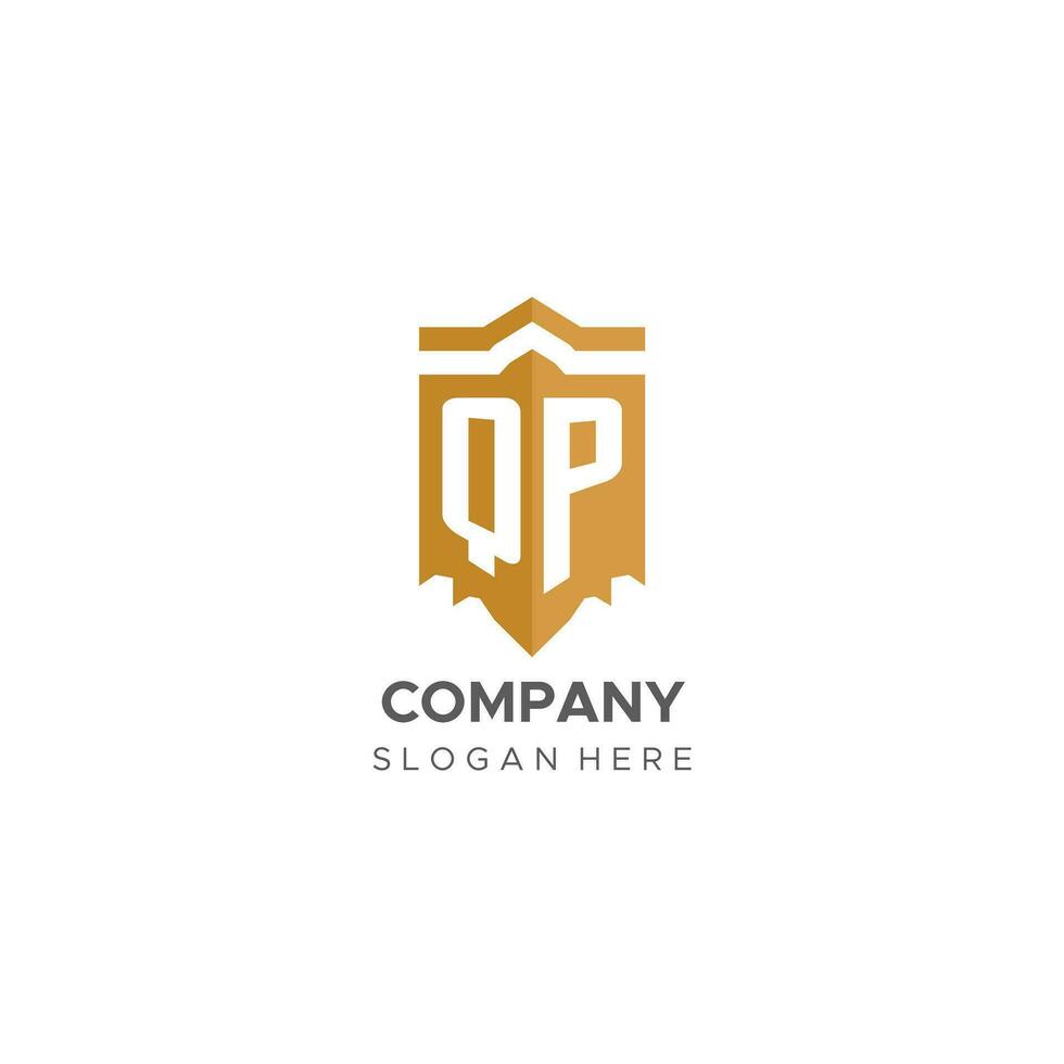 Monogram QP logo with shield geometric shape, elegant luxury initial logo design vector