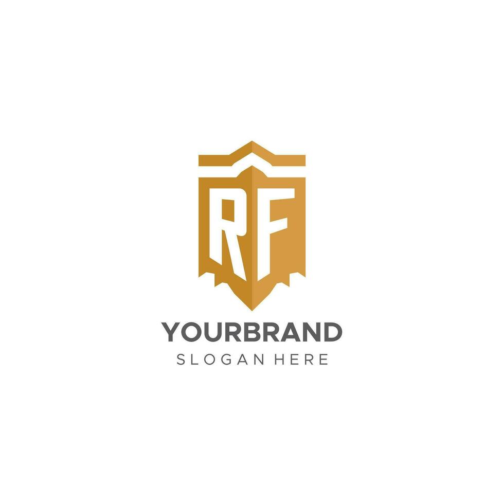 Monogram RF logo with shield geometric shape, elegant luxury initial logo design vector