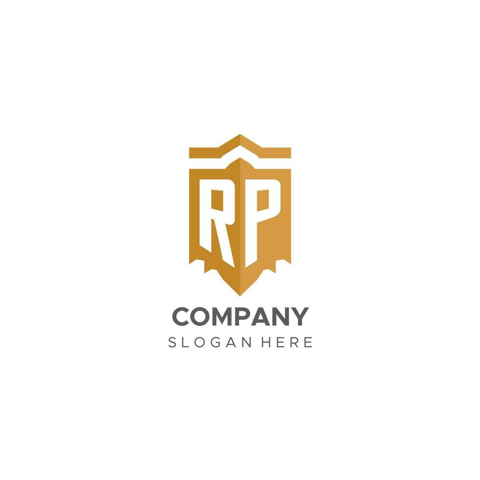 Monogram RP logo with shield geometric shape, elegant luxury initial logo design vector