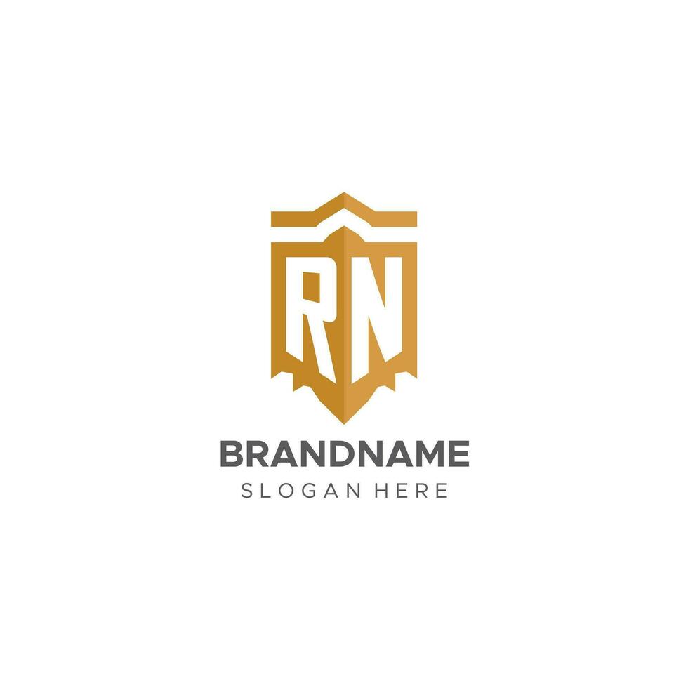 Monogram RN logo with shield geometric shape, elegant luxury initial logo design vector