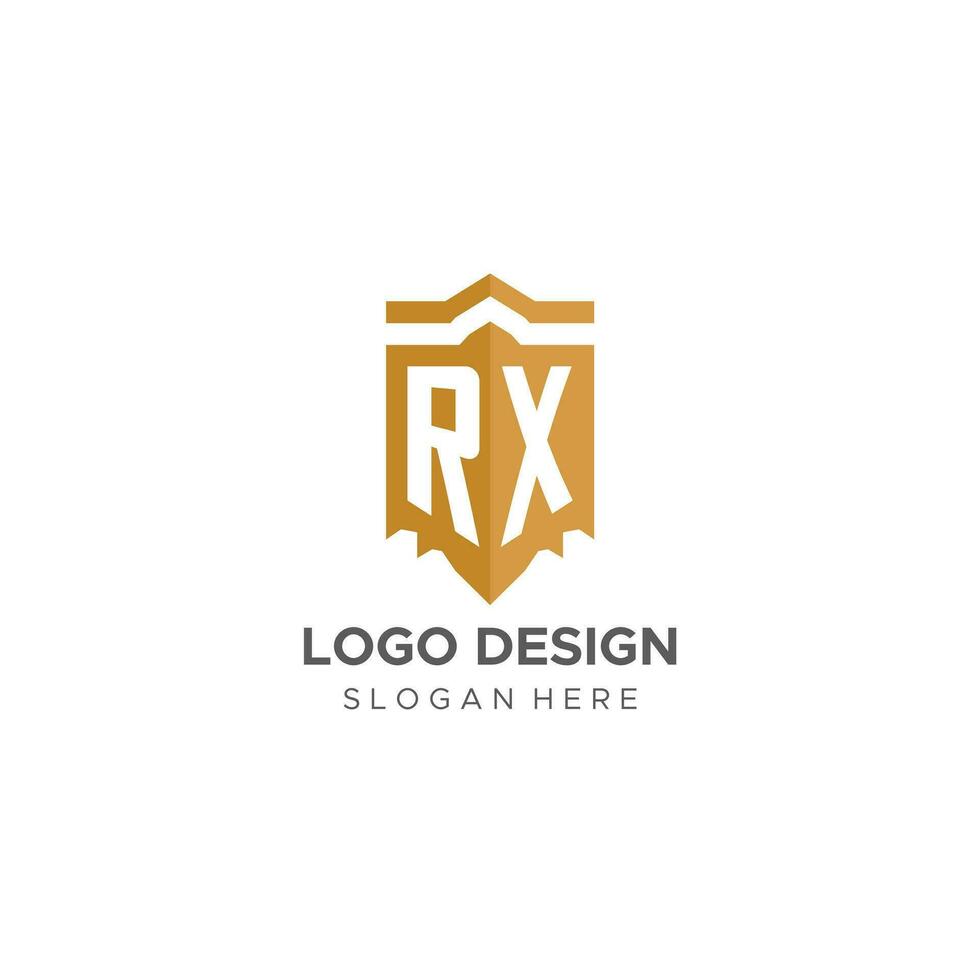 Monogram RX logo with shield geometric shape, elegant luxury initial logo design vector