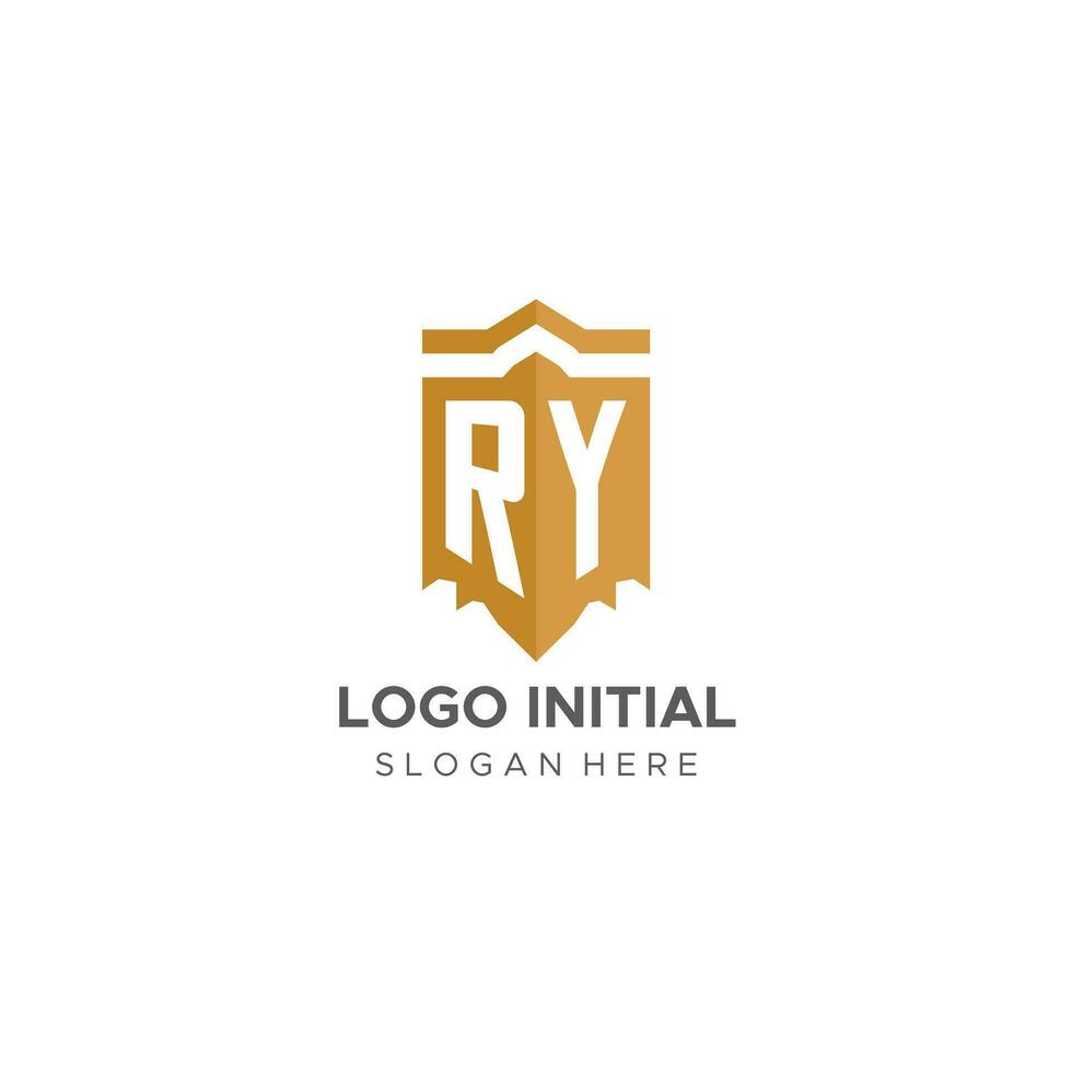 Monogram RY logo with shield geometric shape, elegant luxury initial logo design vector