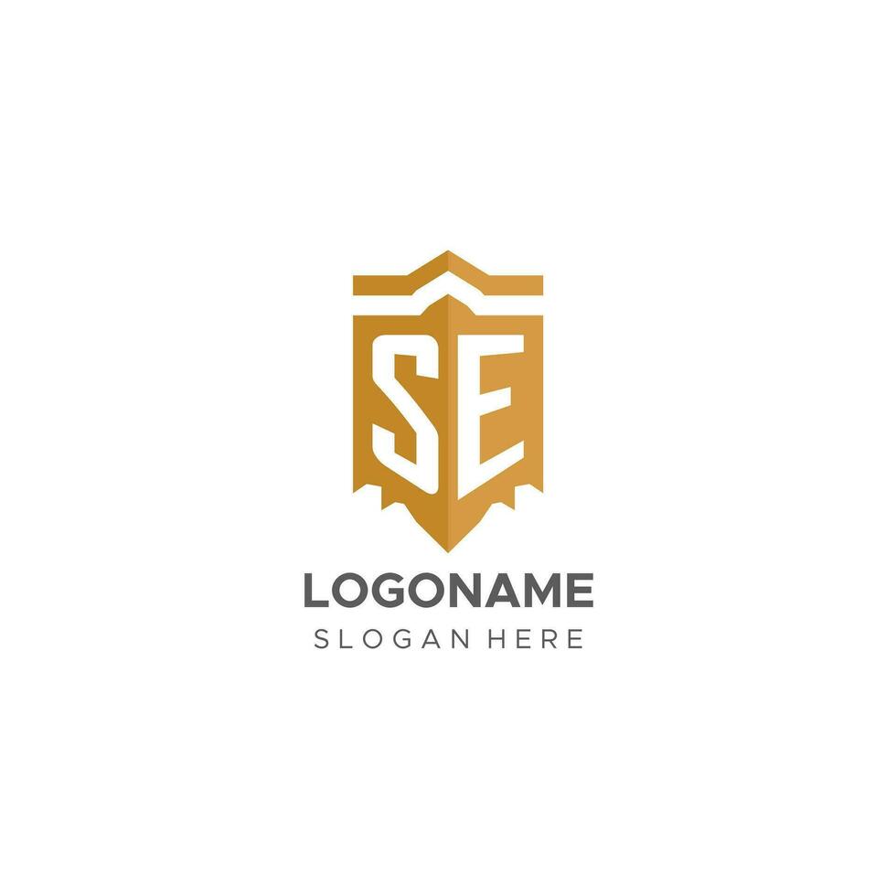 Monogram SE logo with shield geometric shape, elegant luxury initial logo design vector