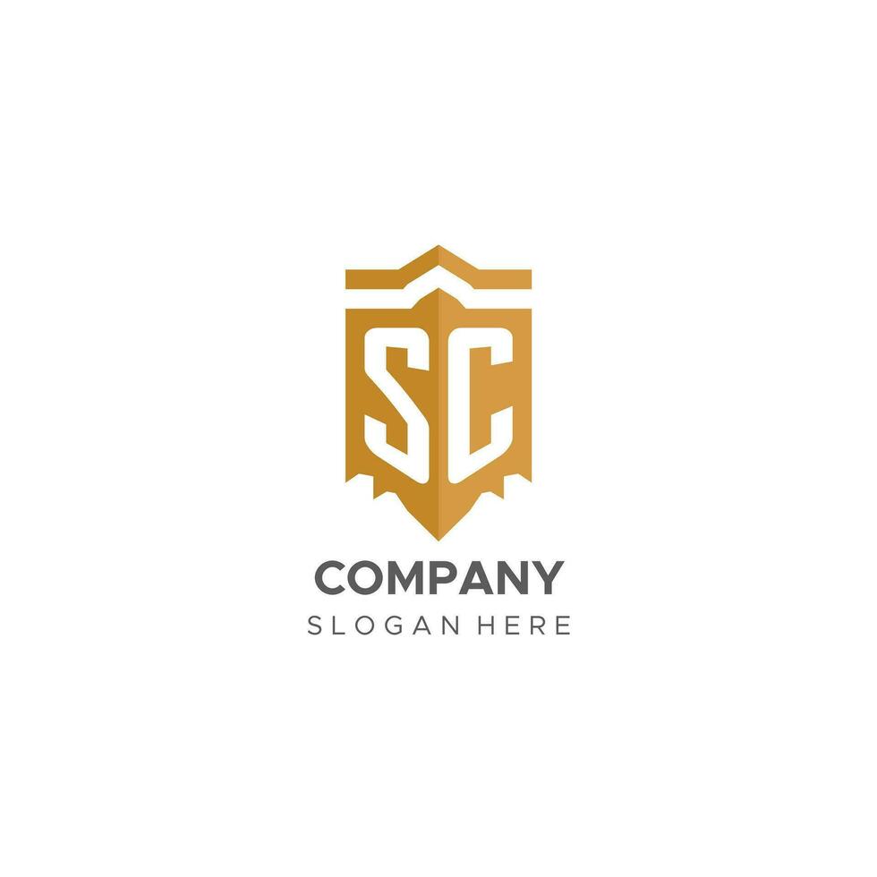 Monogram SC logo with shield geometric shape, elegant luxury initial logo design vector