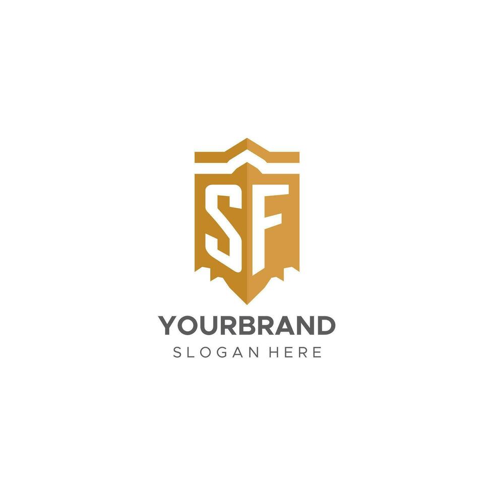 Monogram SF logo with shield geometric shape, elegant luxury initial logo design vector
