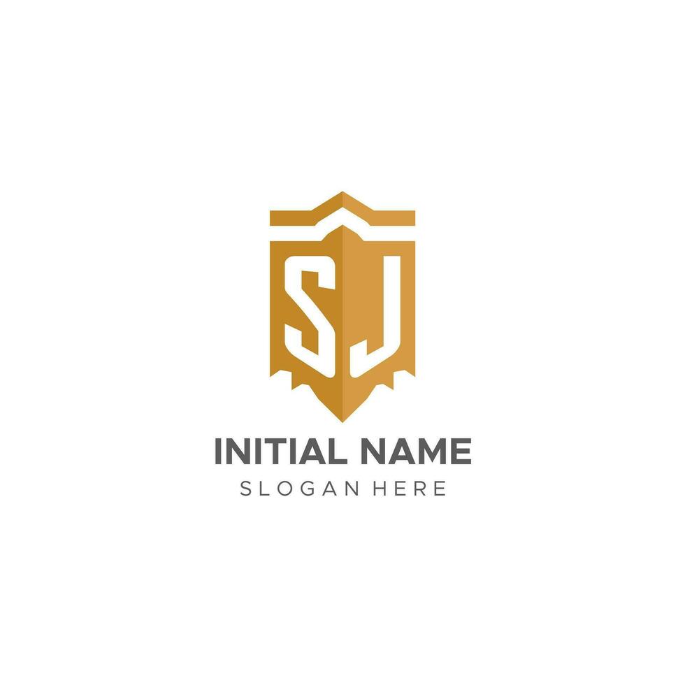 Monogram SJ logo with shield geometric shape, elegant luxury initial logo design vector