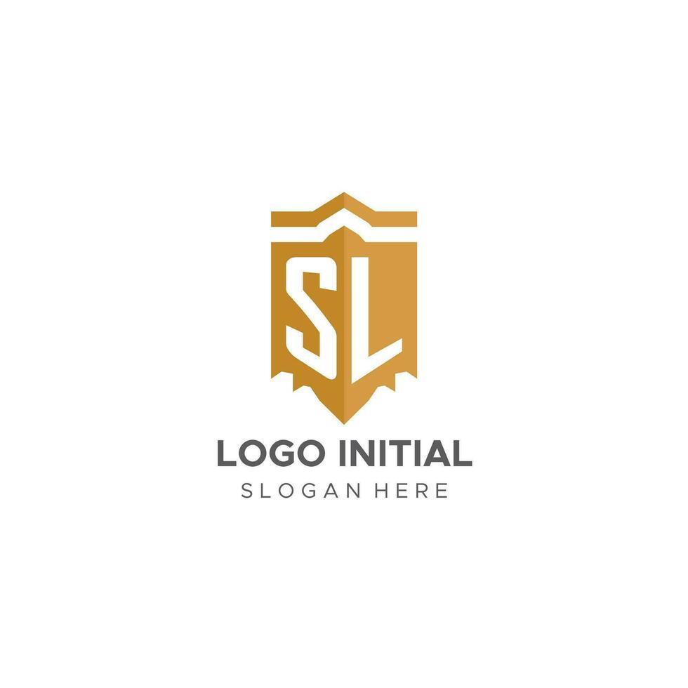 Monogram SL logo with shield geometric shape, elegant luxury initial logo design vector