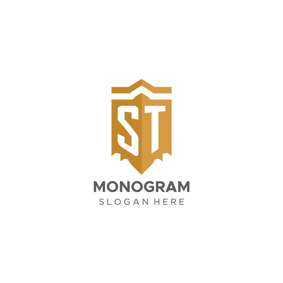 Monogram ST logo with shield geometric shape, elegant luxury initial logo design vector
