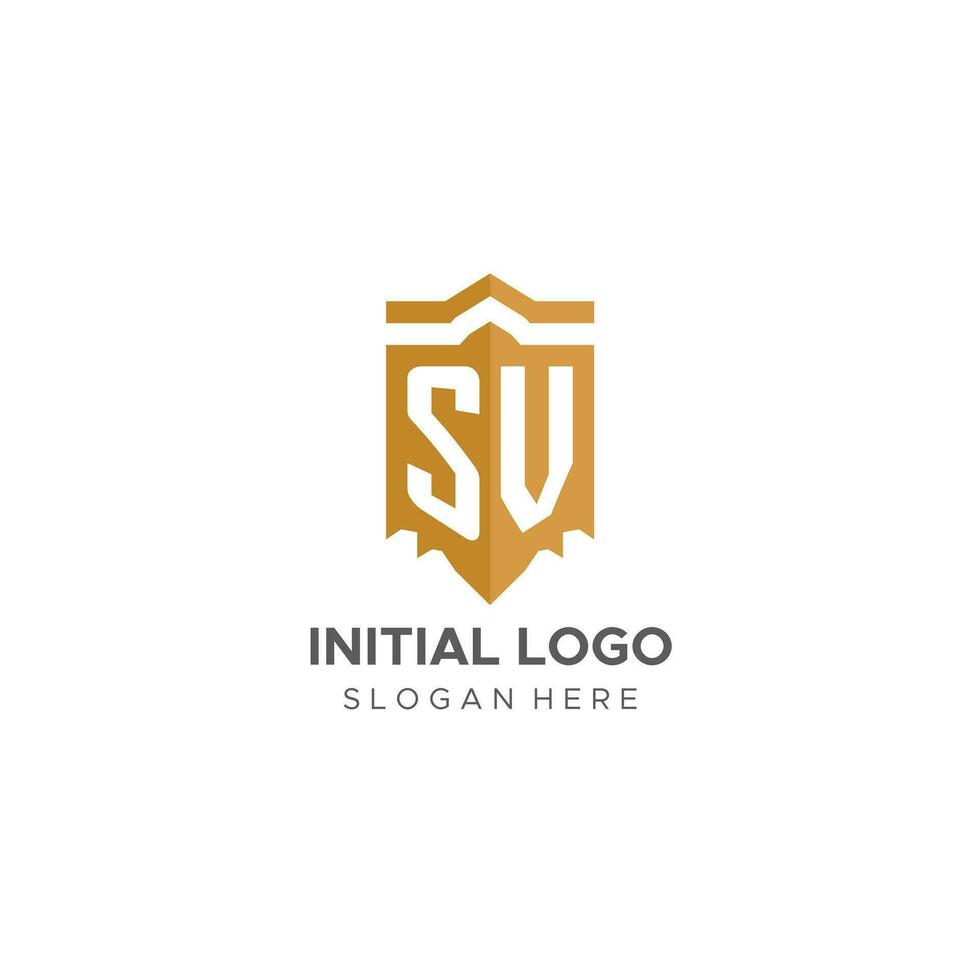 Monogram SV logo with shield geometric shape, elegant luxury initial logo design vector