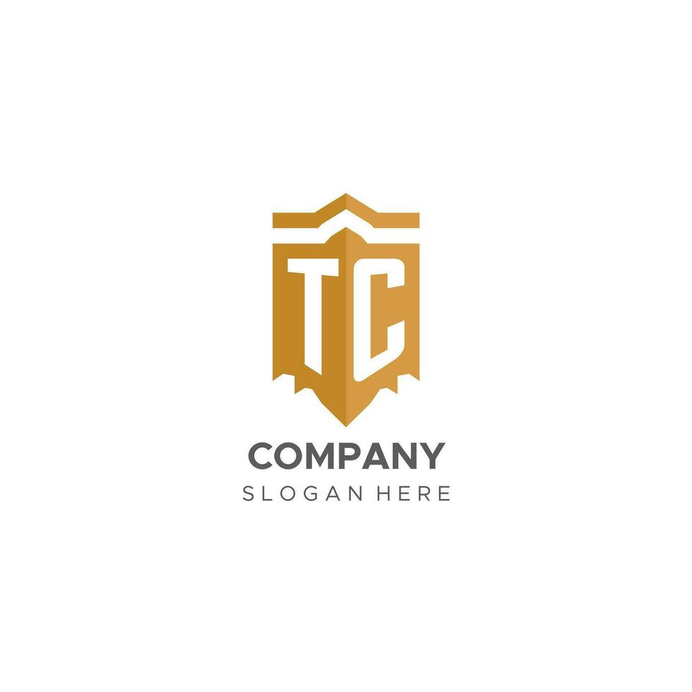 Monogram TC logo with shield geometric shape, elegant luxury initial logo design vector