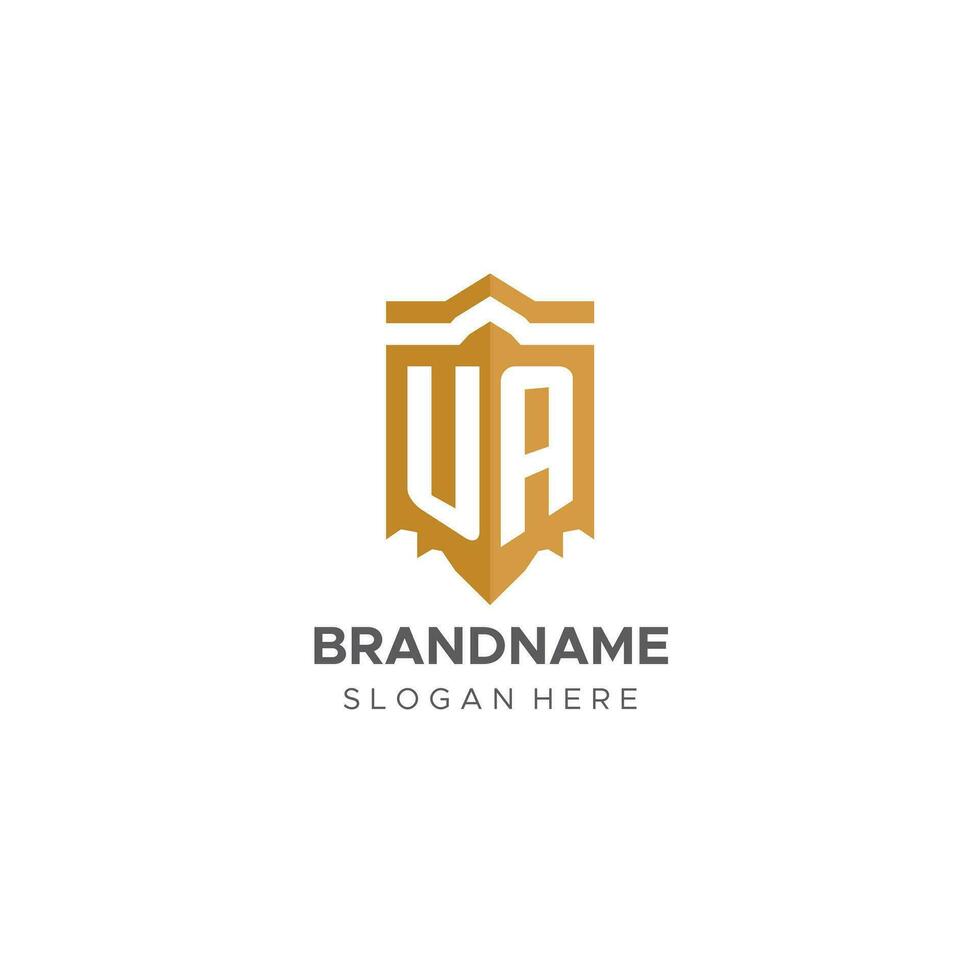 Monogram UA logo with shield geometric shape, elegant luxury initial logo design vector