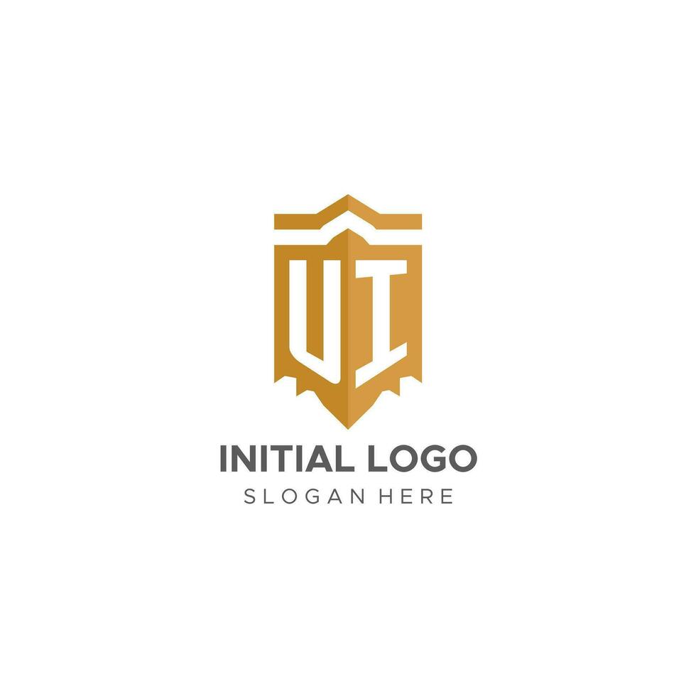 Monogram UI logo with shield geometric shape, elegant luxury initial logo design vector