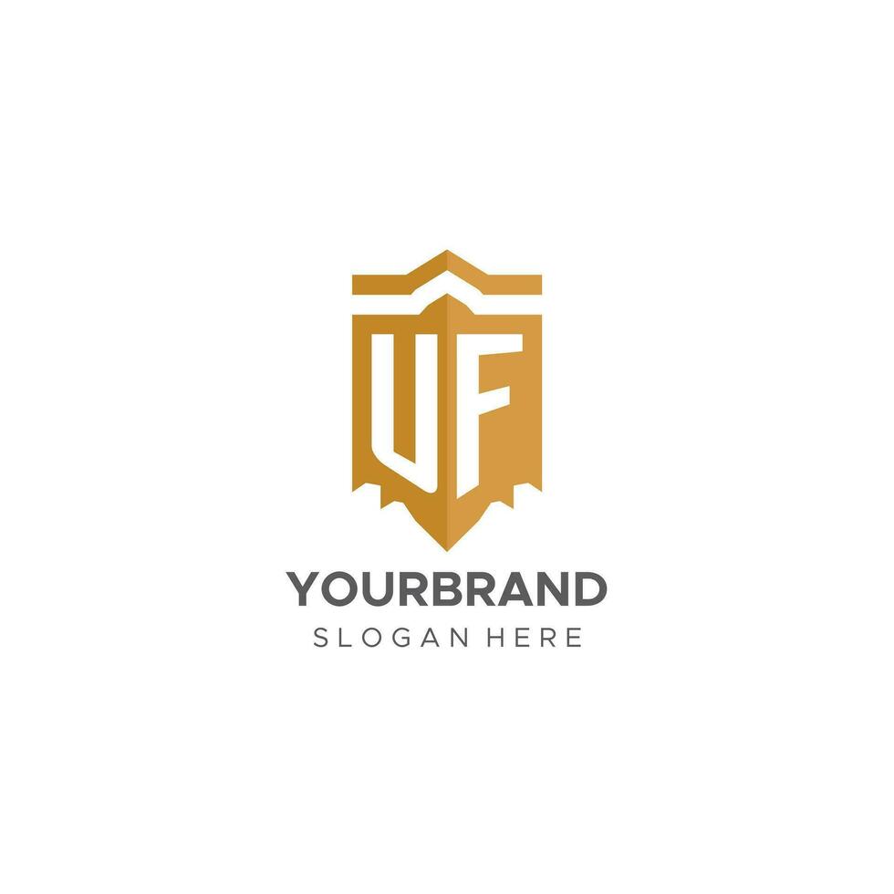 Monogram UF logo with shield geometric shape, elegant luxury initial logo design vector