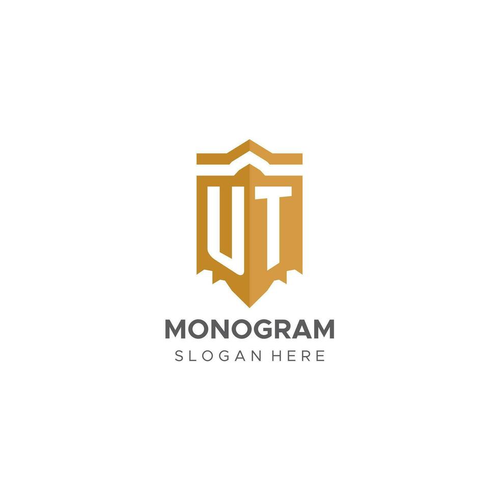 monograma Utah logo con proteger geométrico forma, elegante lujo inicial logo diseño vector