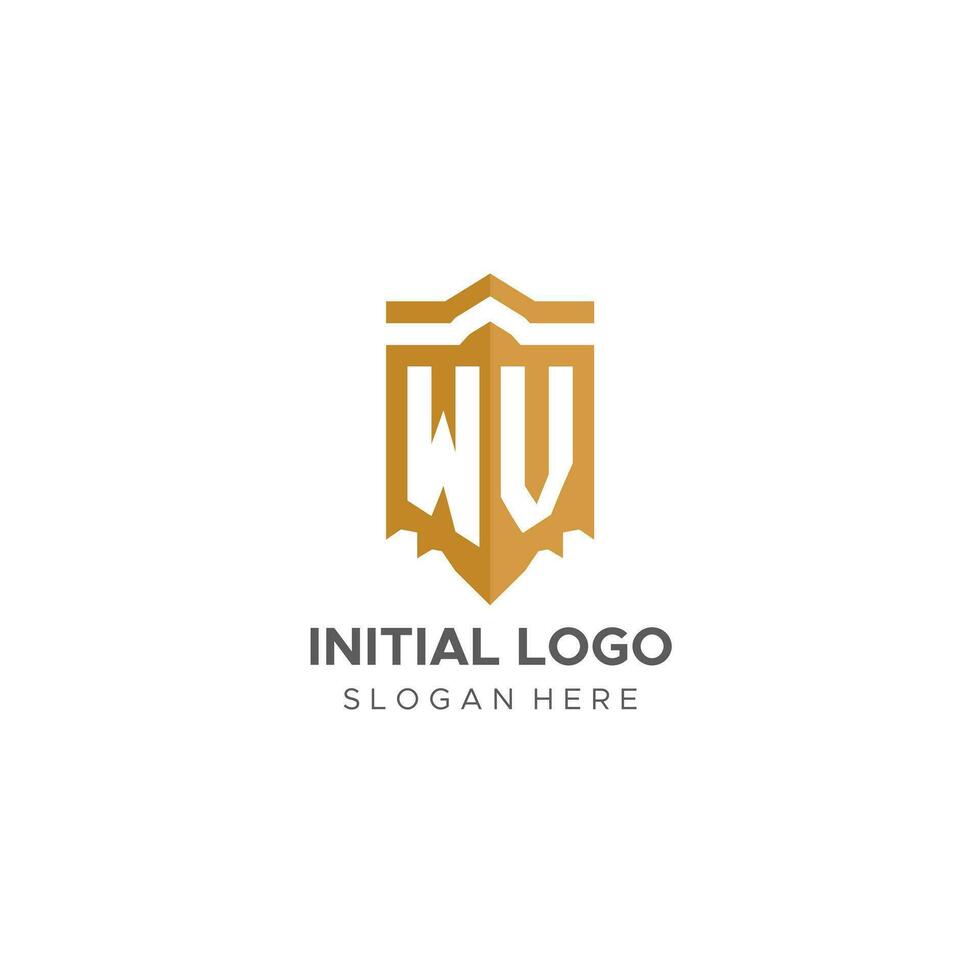 Monogram WV logo with shield geometric shape, elegant luxury initial logo design vector