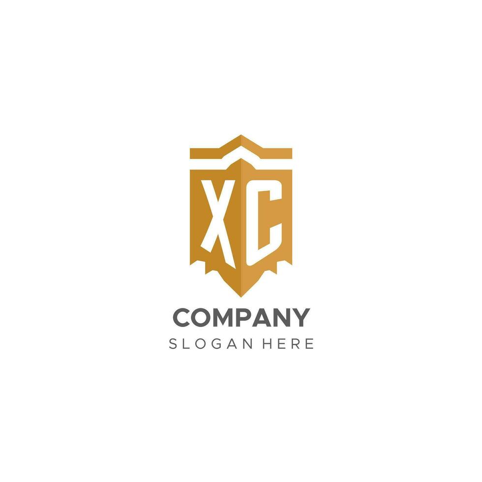 Monogram XC logo with shield geometric shape, elegant luxury initial logo design vector