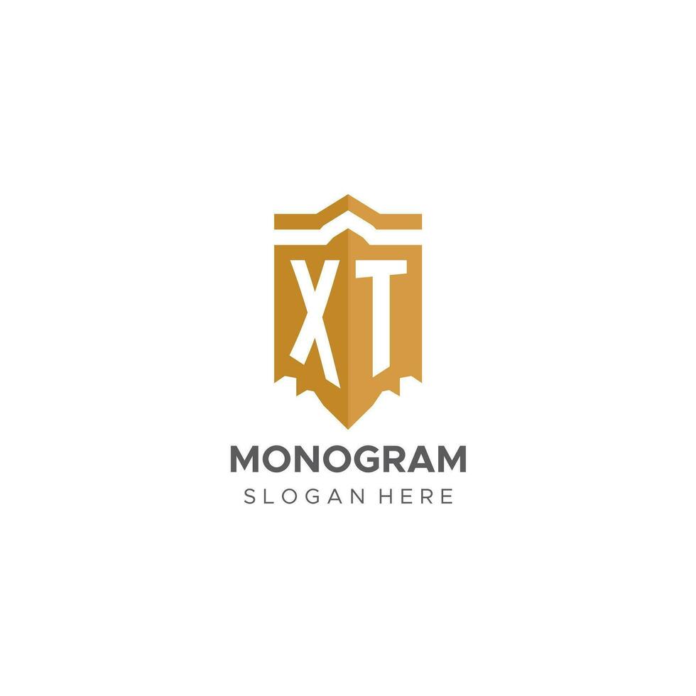 Monogram XT logo with shield geometric shape, elegant luxury initial logo design vector