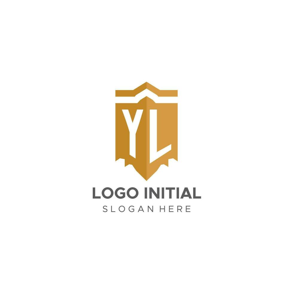 Monogram YL logo with shield geometric shape, elegant luxury initial logo design vector