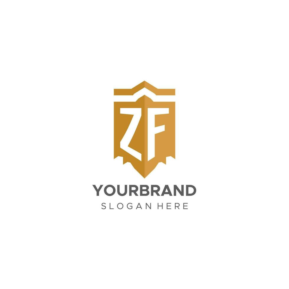 Monogram ZF logo with shield geometric shape, elegant luxury initial logo design vector