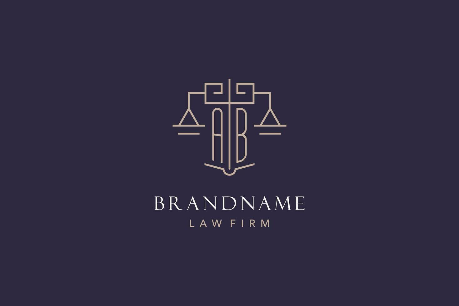 Initial letter AB logo with scale of justice logo design, luxury legal logo geometric style vector