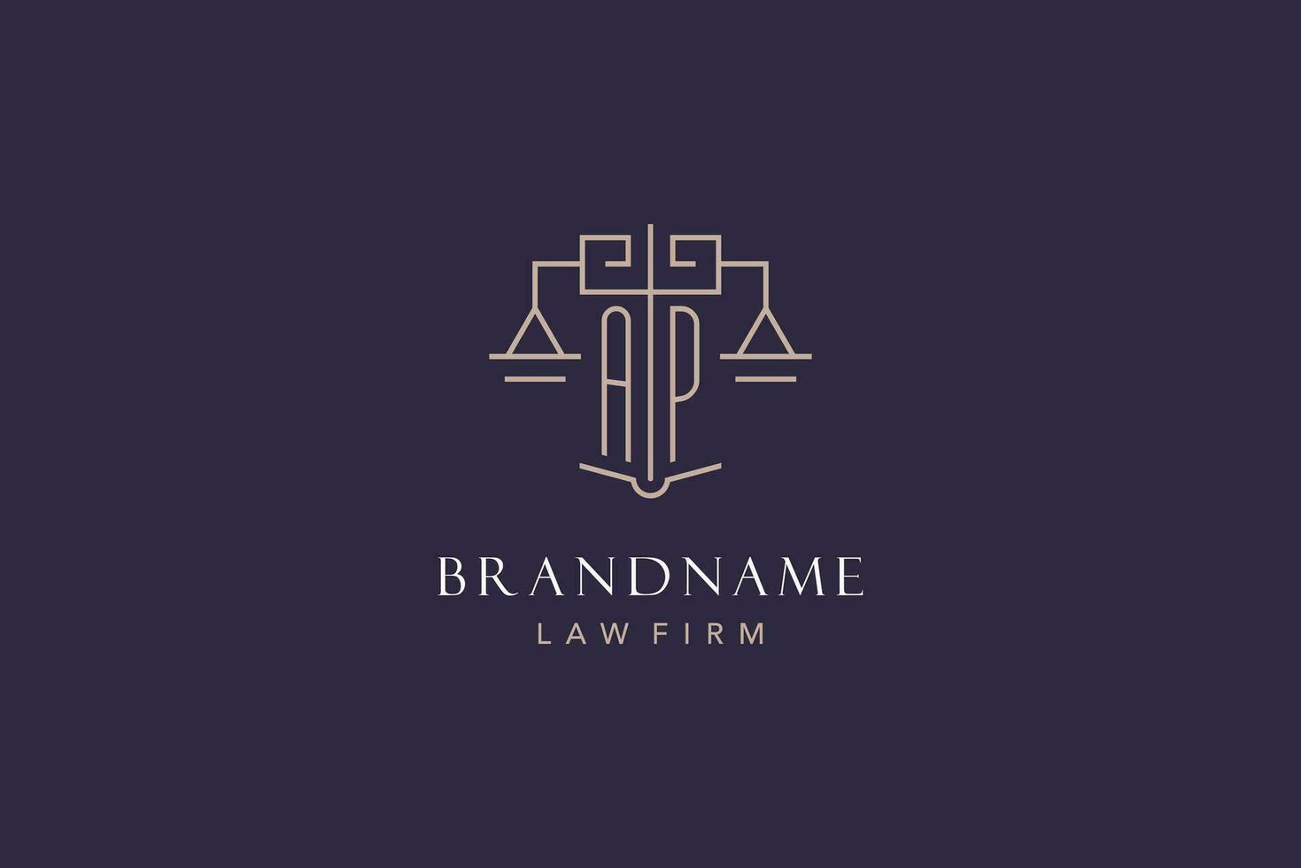 Initial letter AP logo with scale of justice logo design, luxury legal logo geometric style vector