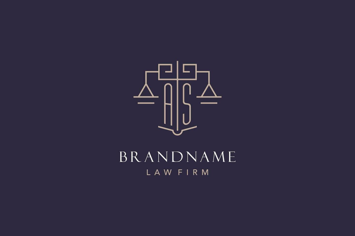 Initial letter AS logo with scale of justice logo design, luxury legal logo geometric style vector