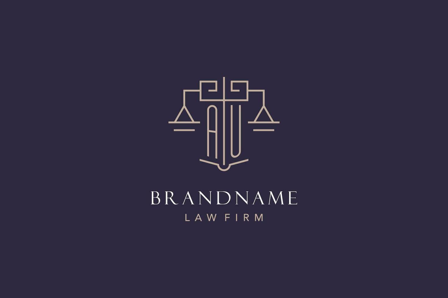 Initial letter AU logo with scale of justice logo design, luxury legal logo geometric style vector