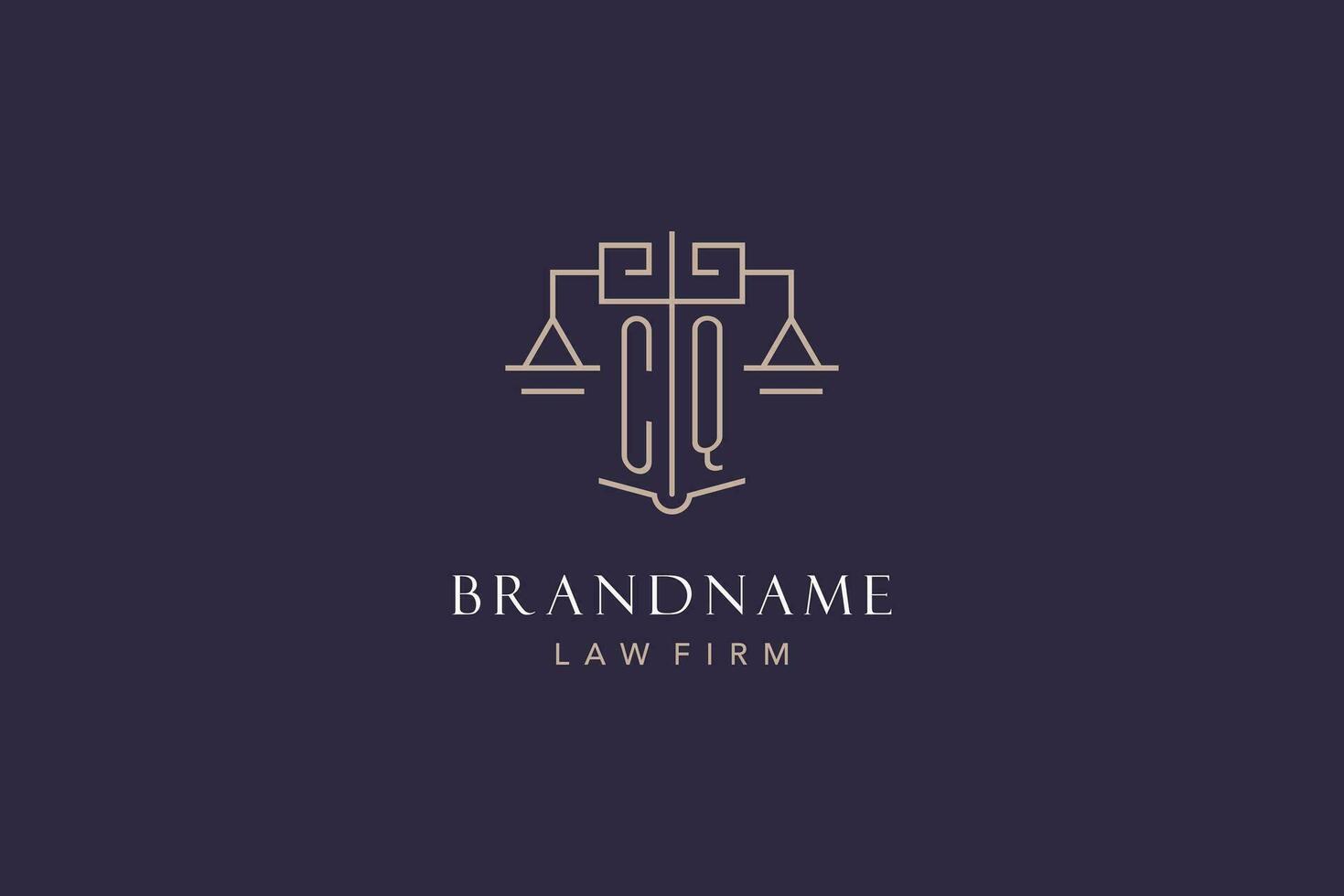 Initial letter CQ logo with scale of justice logo design, luxury