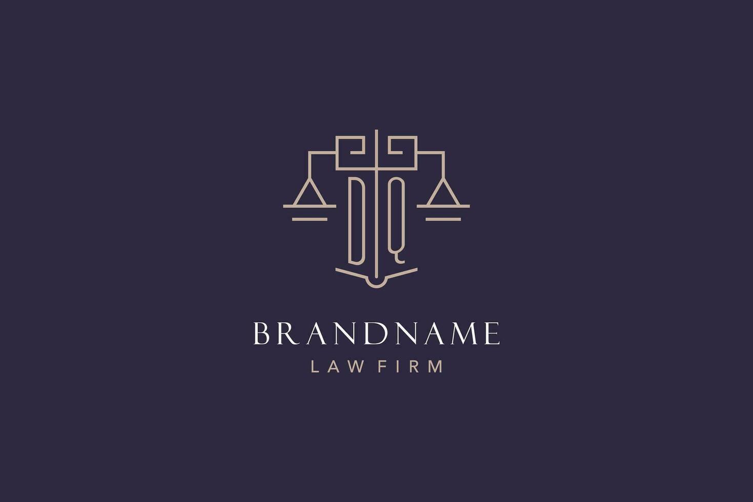 Initial letter DQ logo with scale of justice logo design, luxury legal logo geometric style vector