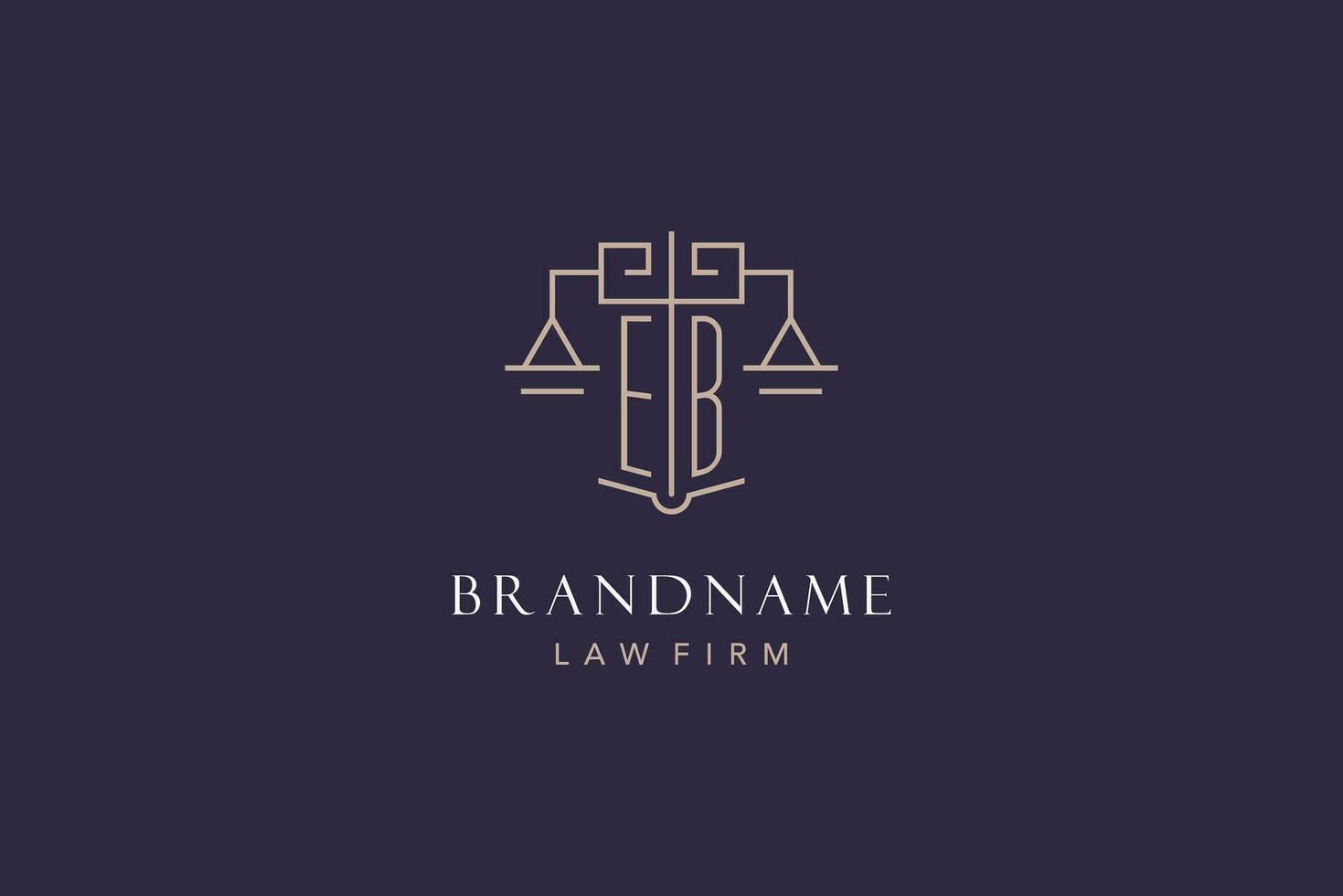 Initial letter EB logo with scale of justice logo design, luxury legal logo geometric style vector