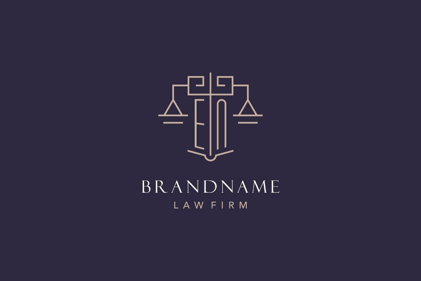 Initial letter EN logo with scale of justice logo design, luxury legal logo geometric style vector