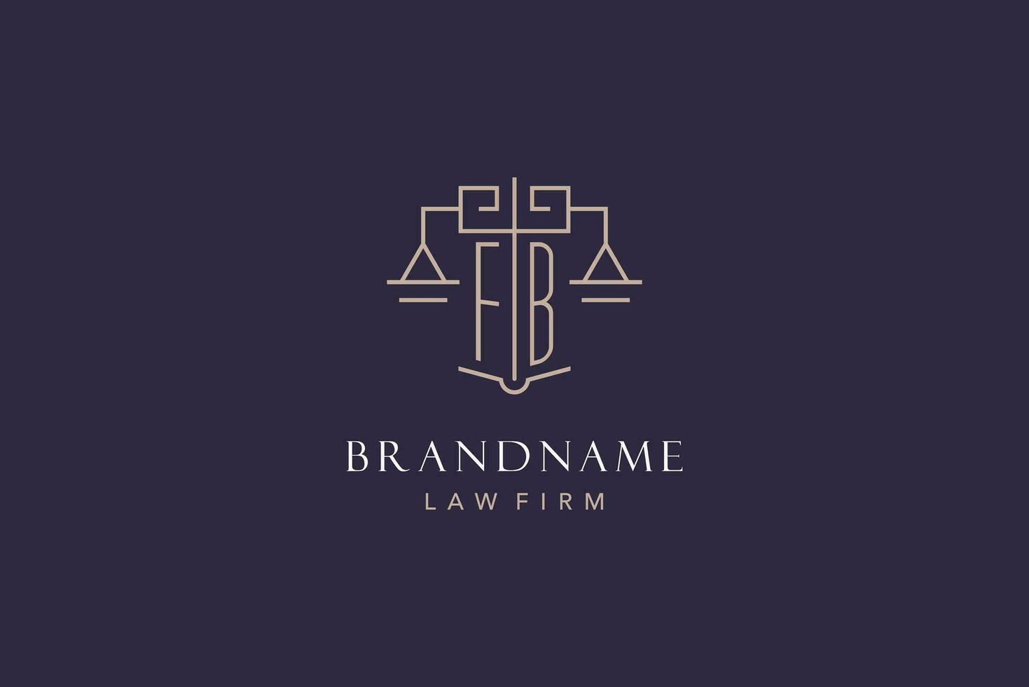 Initial letter FB logo with scale of justice logo design, luxury legal logo geometric style vector