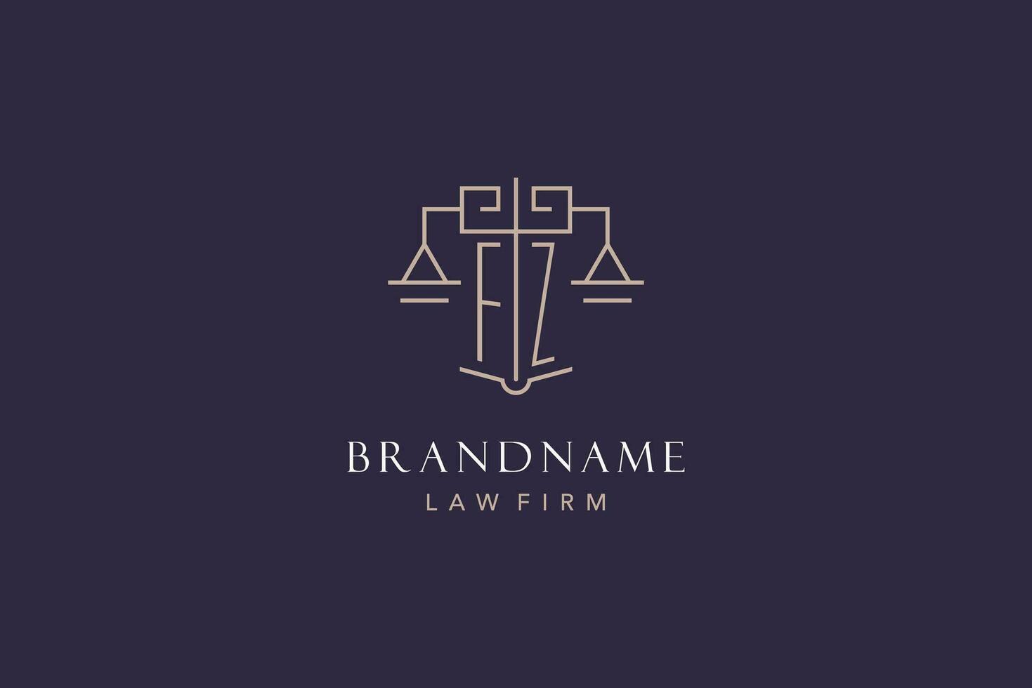 Initial letter FZ logo with scale of justice logo design, luxury legal logo geometric style vector