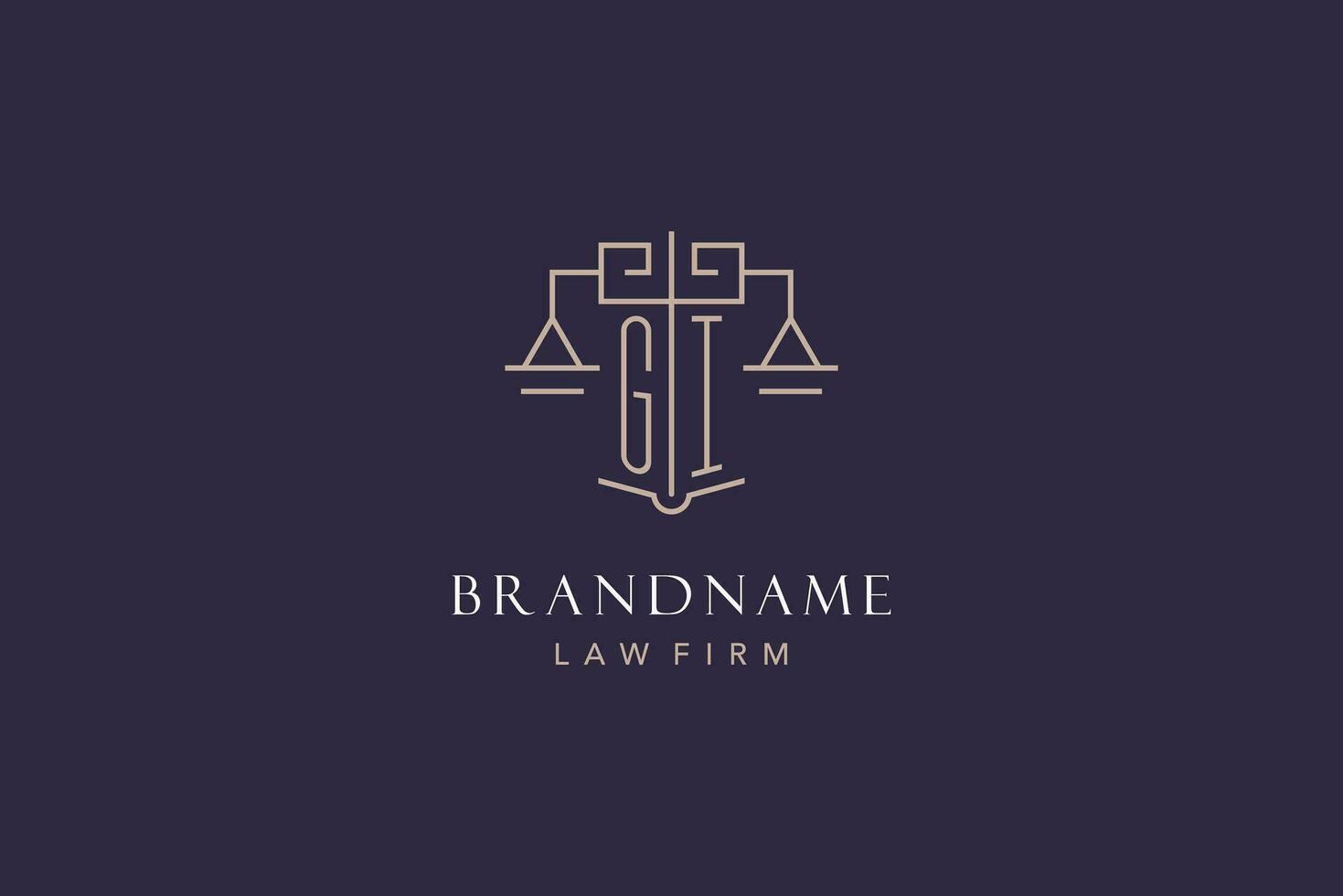 Initial letter GI logo with scale of justice logo design, luxury legal logo geometric style vector