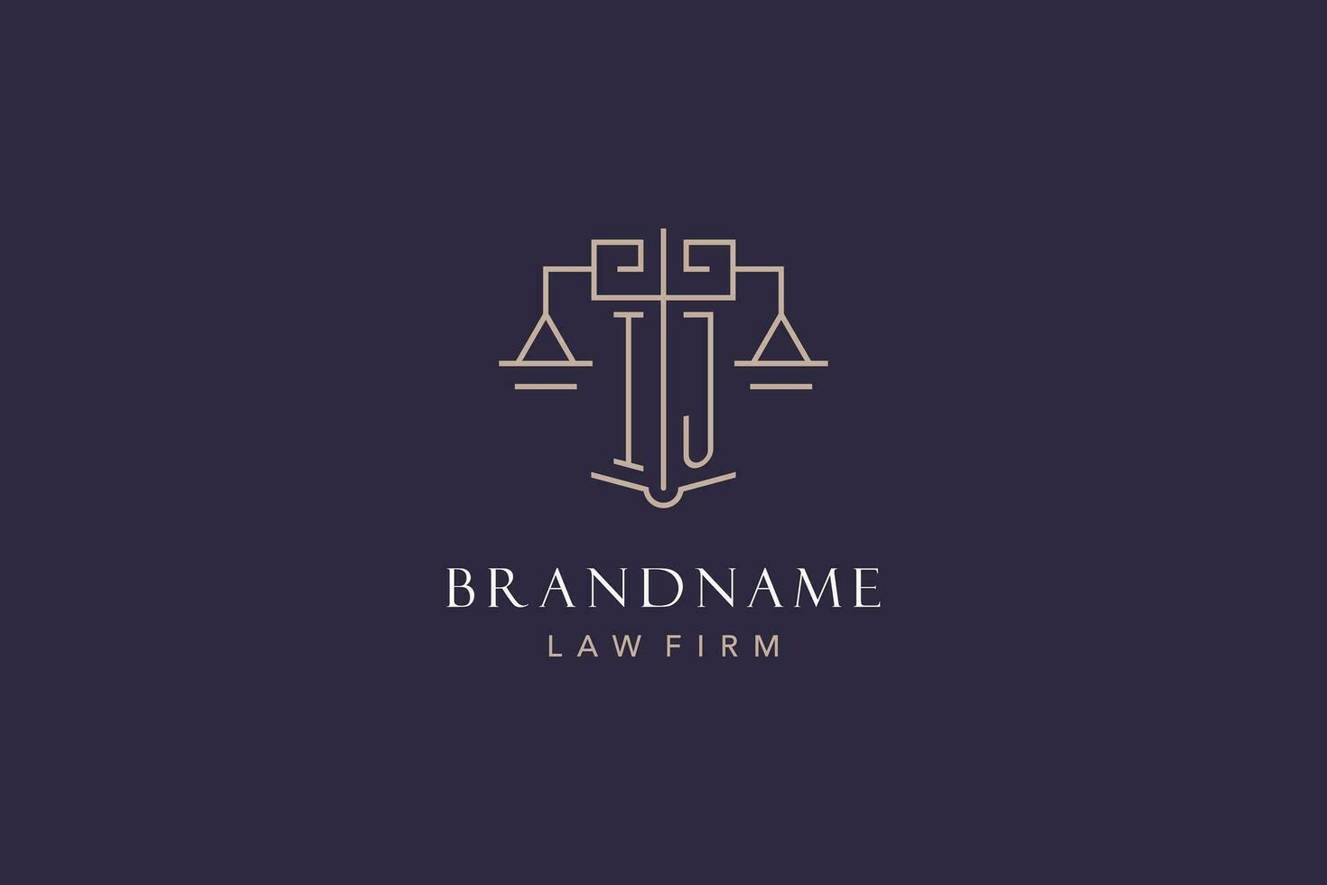 Initial letter IJ logo with scale of justice logo design, luxury legal logo geometric style vector