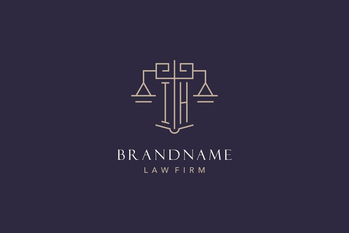 Initial letter IH logo with scale of justice logo design, luxury legal logo geometric style vector