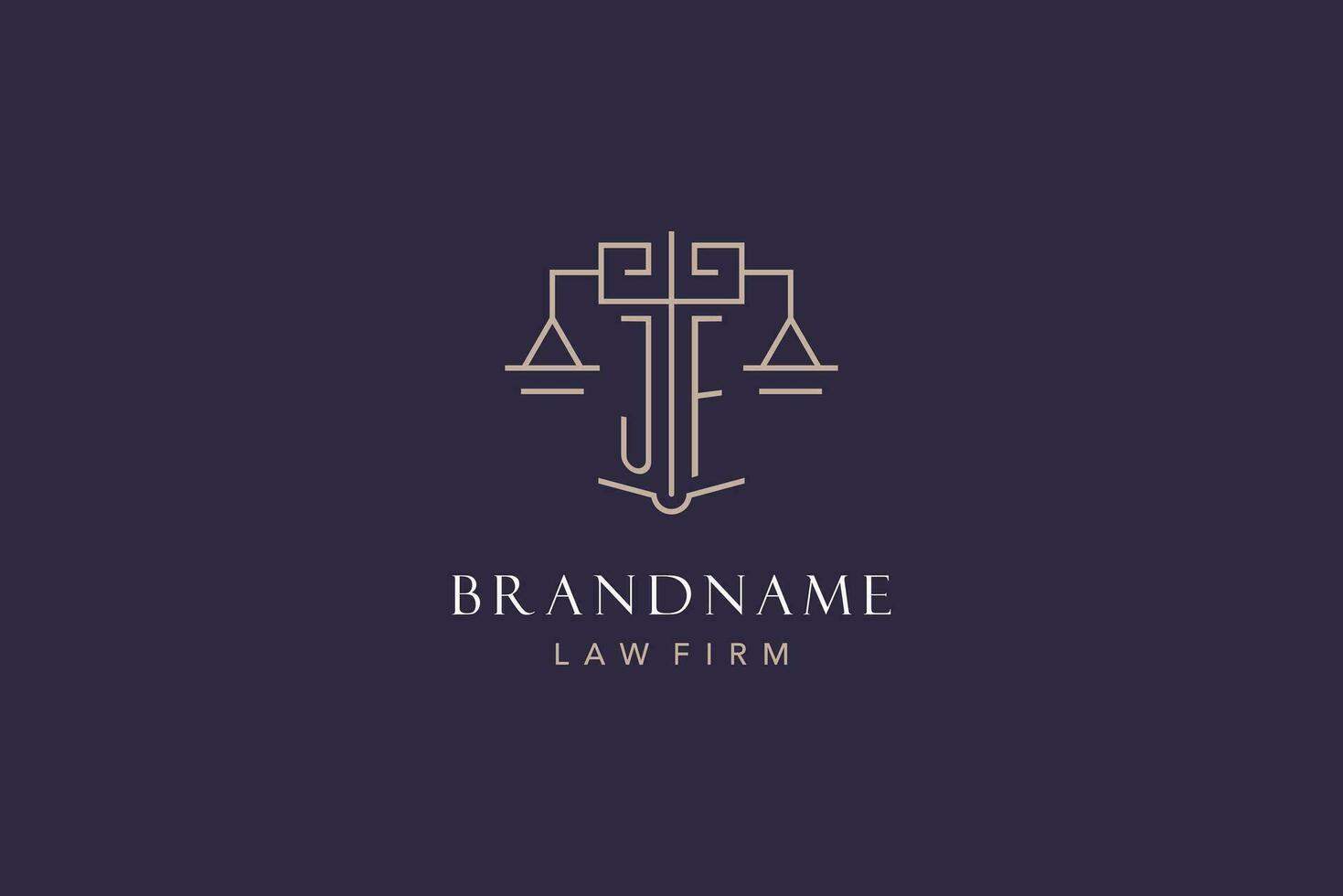 Initial letter JF logo with scale of justice logo design, luxury legal logo geometric style vector